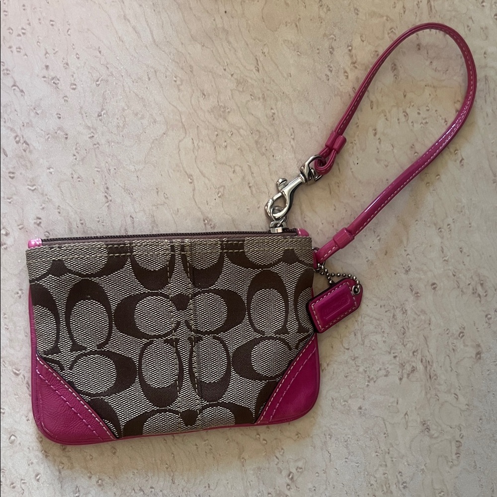 Coach Signature Brown and Pink Wristlet
